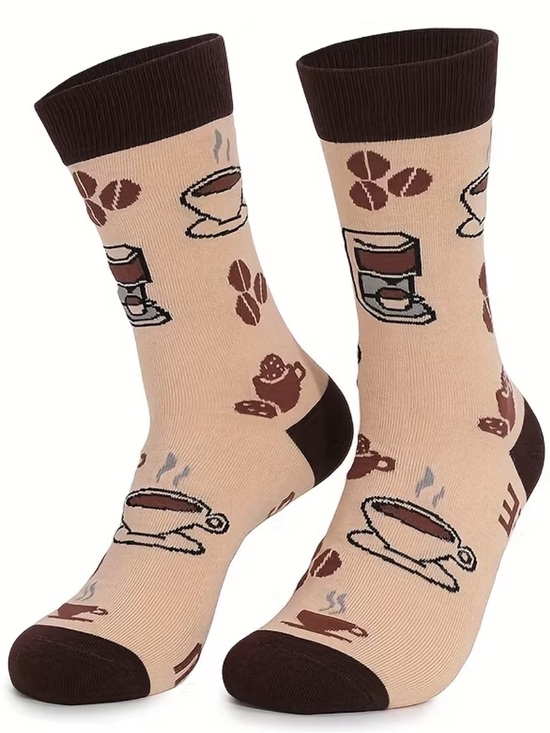 Scarlet Elias Other - Beige Coffee Time Men's Dress Socks - Comfortable Everyday Wear